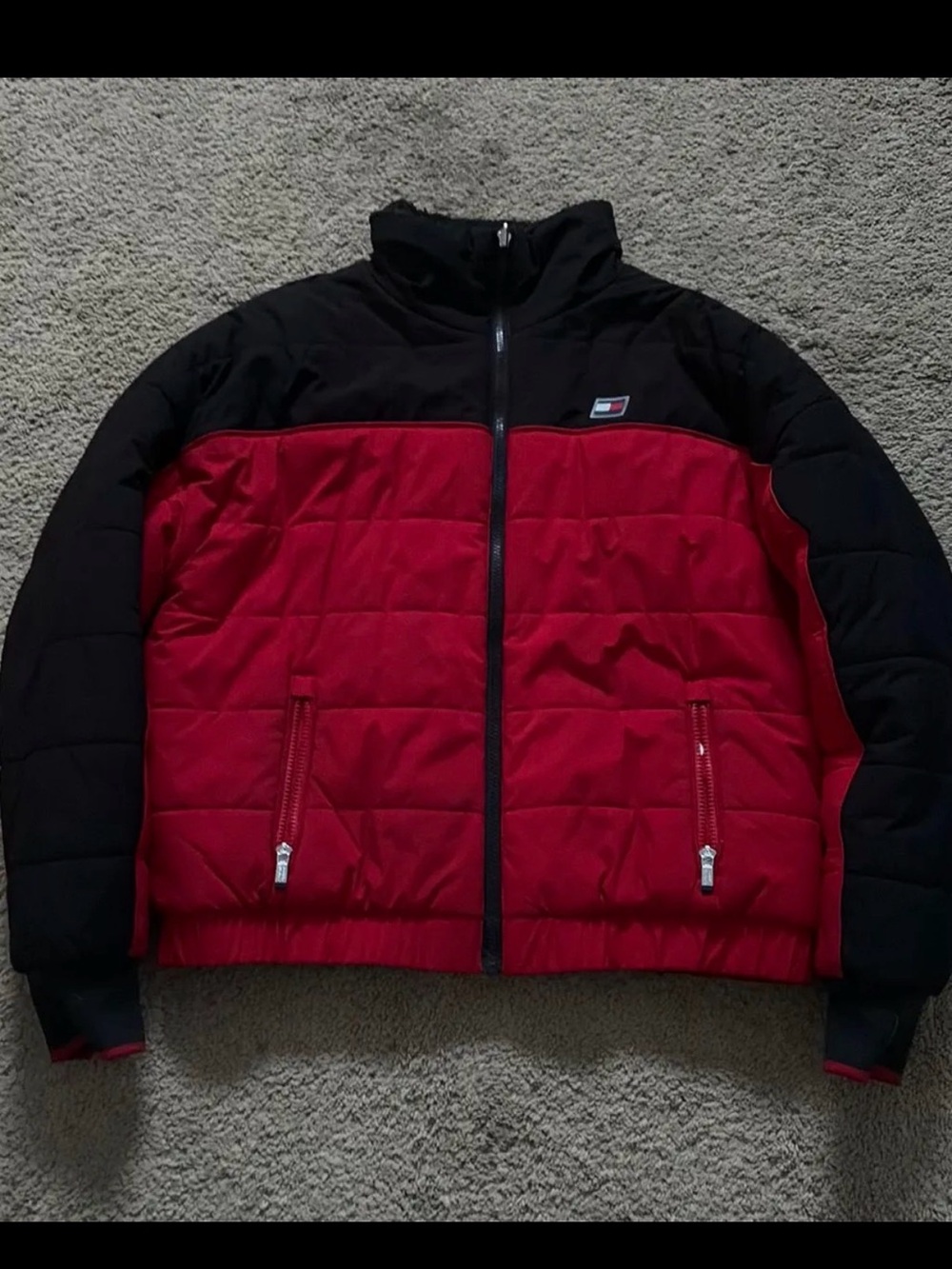Tommy Hilfiger Black and Red Quilted Puffer Jacket
